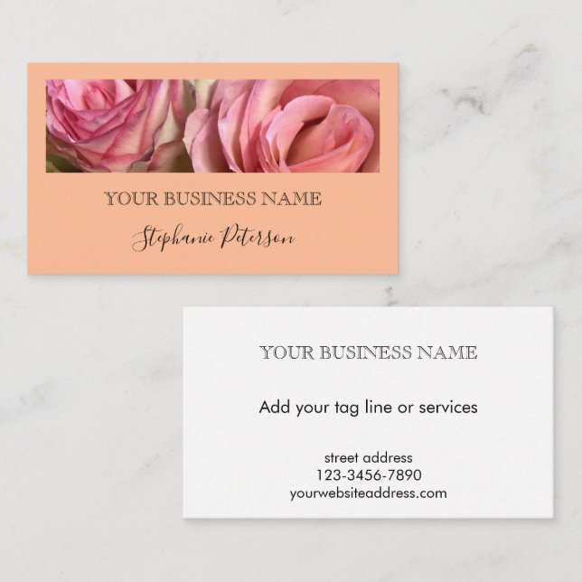 Carte De Visite Elegant Modern Peach Custom Photo Template  (Devant / Derrière)
