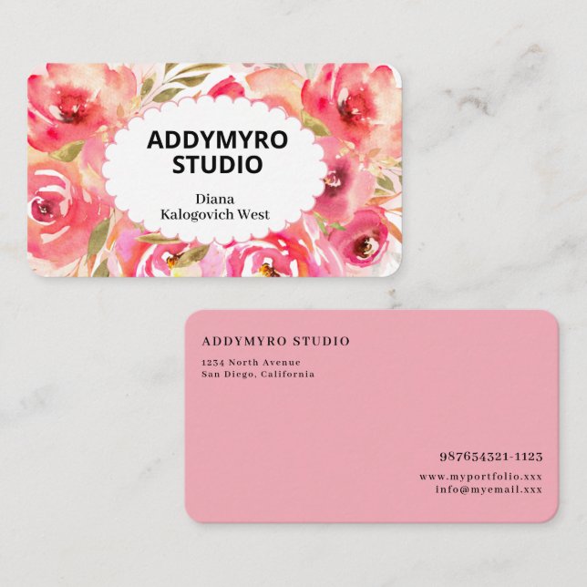 Carte De Visite Elegant Modern Rose Floral Business Card (Devant / Derrière)