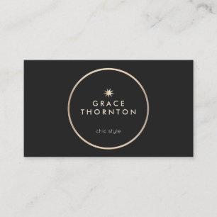 Carte De Visite Élégant moderne Black Gold Cercle Star
