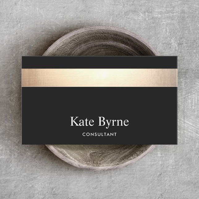 Carte De Visite Élégant moderne Black Gold rayé (Créateur téléchargé)