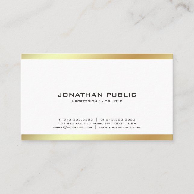Carte De Visite Élégant moderne blanc et or professionnel Plain (Devant)