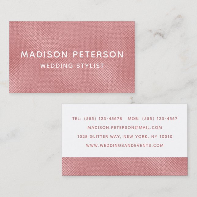 Carte De Visite Elégant Moderne Blush Shimmer Girly Chic élégant B (Devant / Derrière)