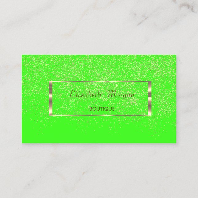 Carte De Visite Elégant moderne, Cadre Or, Confetti Neon Green (Devant)