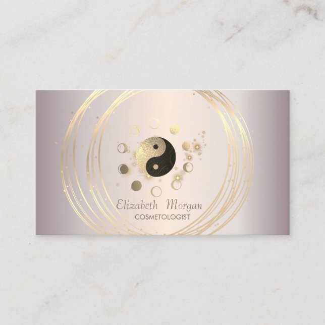 Carte De Visite Élégant Moderne Cercle Doré Lune Ying Yang Brillan (Devant)