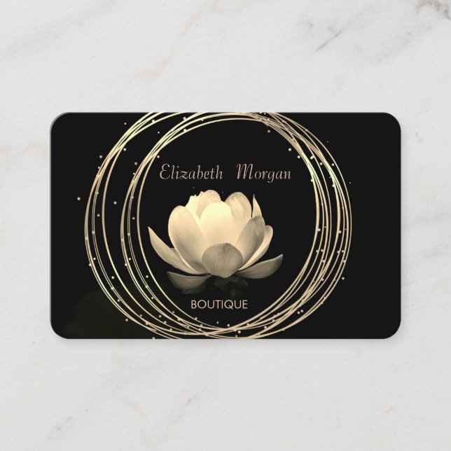 Carte De Visite Élégant Moderne Cercles Dorés Lotus Doré Noir (Devant)