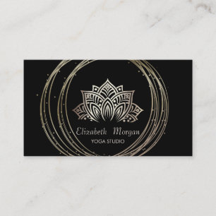 Carte De Visite Élégant Moderne Cercles Dorés Lotus Noir