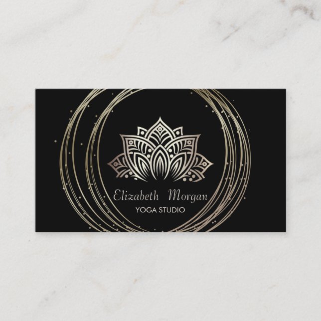 Carte De Visite Élégant Moderne Cercles Dorés Lotus Noir (Devant)