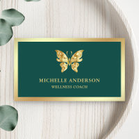 Élégant Moderne Chic Papillon Feuille Dorée Verte
