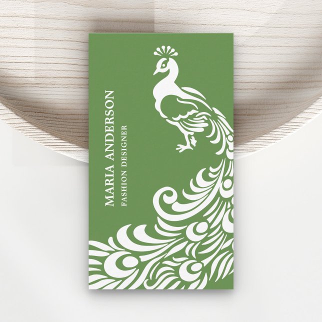 Carte De Visite Élégant Moderne Chic Vert et Blanc Paon (Créateur téléchargé)