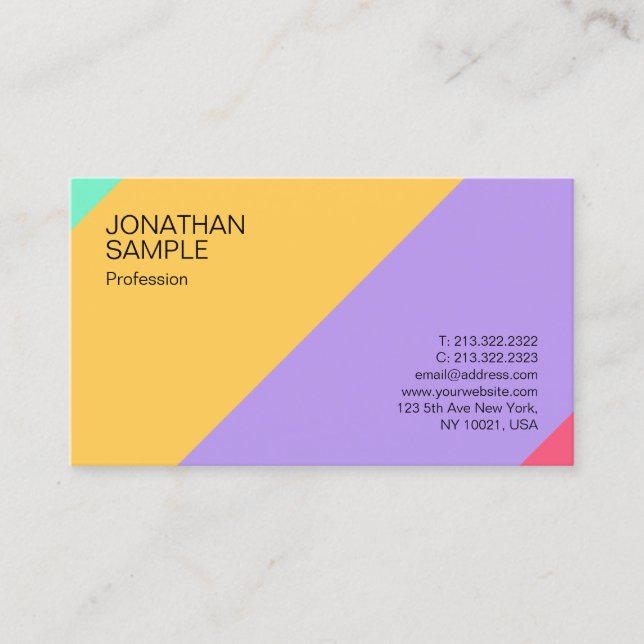 Carte De Visite Élégant moderne coloré Simple Design Modèle (Devant)