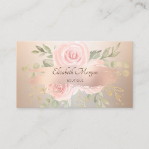 Carte De Visite Élégant Moderne, Coup de Pinceau Rose Doré, Roses