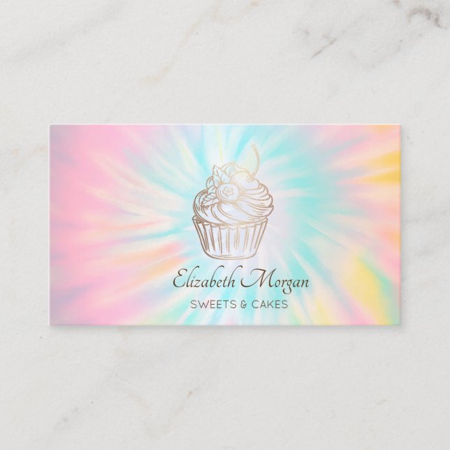 Carte De Visite Élégant Moderne, Cupcake Tie Dye Or Rose (Devant)