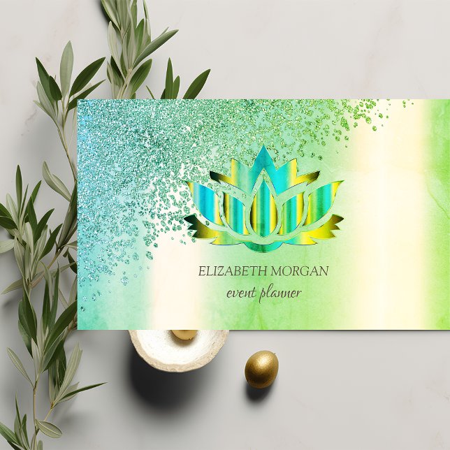 Carte De Visite Élégant Moderne Diamants Lotus Vert (Créateur téléchargé)