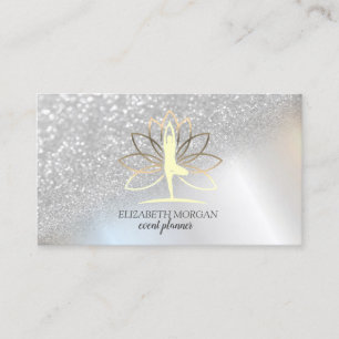 Carte De Visite Élégant Moderne Femme Lotus Paillettes Argent Boke