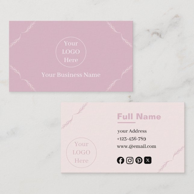 Carte De Visite Élégant Moderne feuilles Rose Blush (Devant / Derrière)