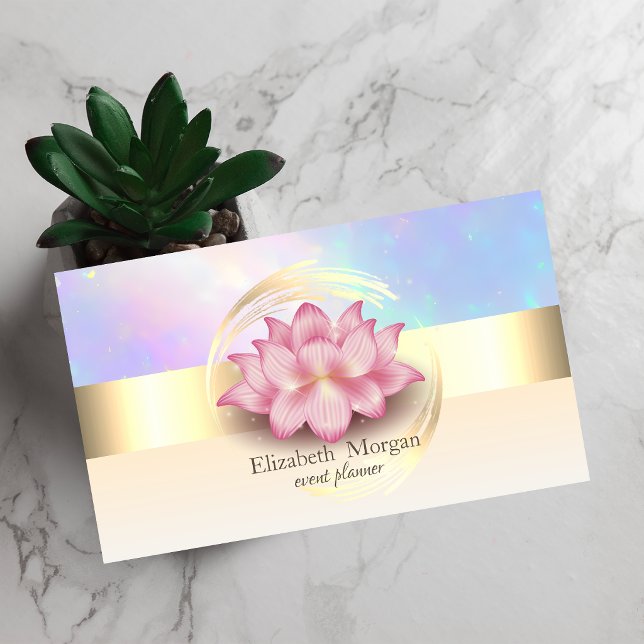 Carte De Visite Élégant moderne Gold Stripe Lotus Holographique (Créateur téléchargé)