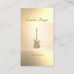 Carte De Visite Élégant Moderne, Guitare Pailletée Or, Professeur