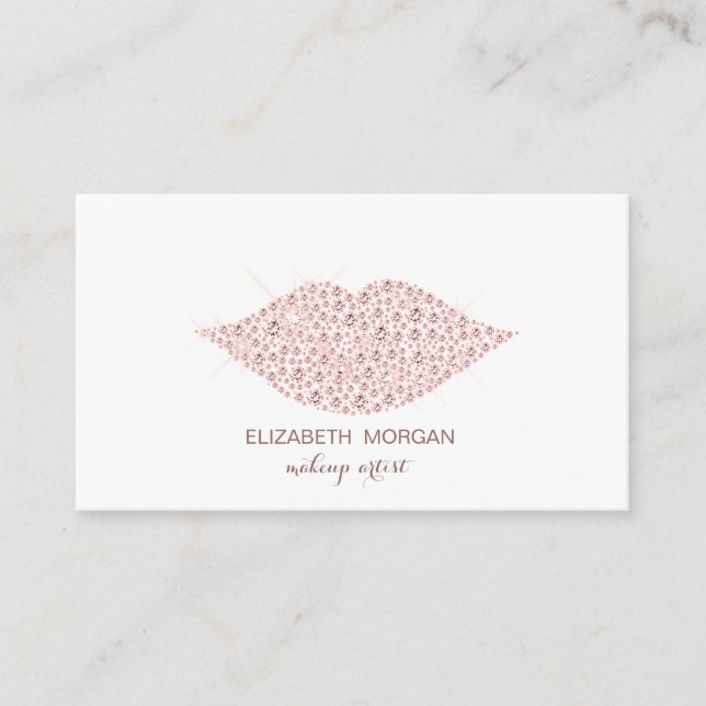 Carte De Visite Élégant  Moderne,Lèvres Diamants,Maquilleuse (Devant)