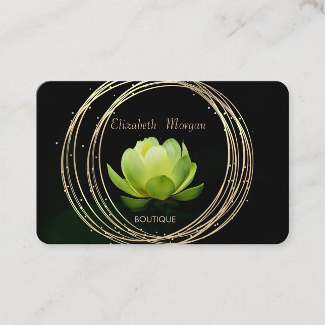 Carte De Visite Élégant Moderne Luxueux Cercles Dorés Lotus Vert (Devant)
