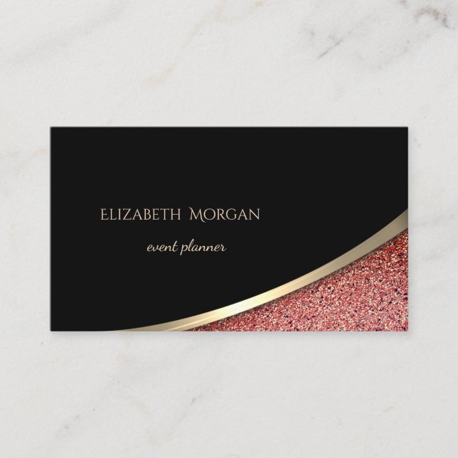 Carte De Visite Élégant Moderne Marbre Noir, Rouge (Devant)