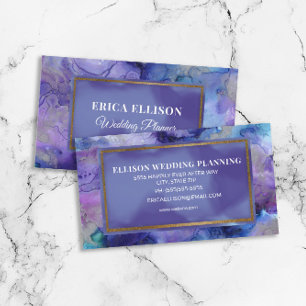 Carte De Visite Élégant Moderne Mariage Aquarelle Violet Bleu