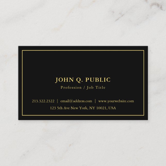 Carte De Visite Élégant Moderne Minimal Simple Modèle Black Gold (Devant)