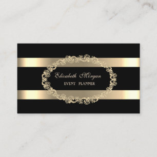Carte De Visite Élégant moderne, Noir, Cadre Or rayé