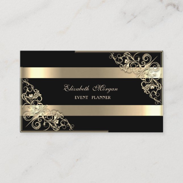 Carte De Visite Élégant moderne, Noir, Gratté Or, Cadre (Devant)