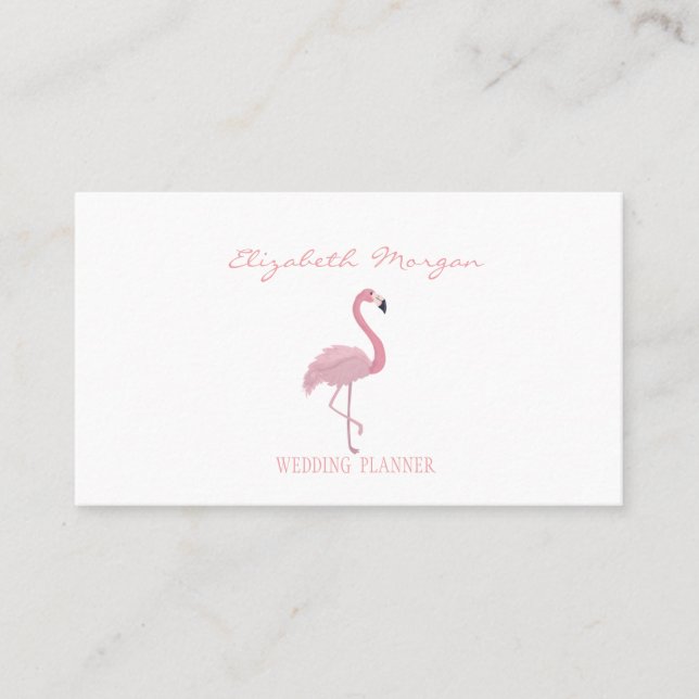 Carte De Visite Élégant Moderne Professionnel Blanc, Flamant Rose (Devant)