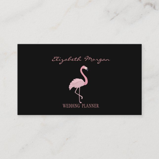 Carte De Visite Élégant Moderne Professionnel Flamingo Noir, Rose (Devant)