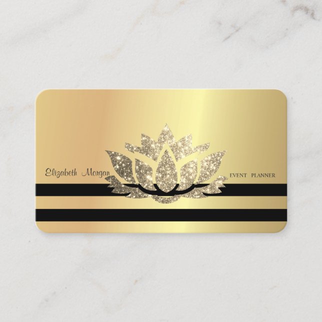 Carte De Visite Élégant Moderne  Professionnel Lotus Doré, Rayé  (Devant)