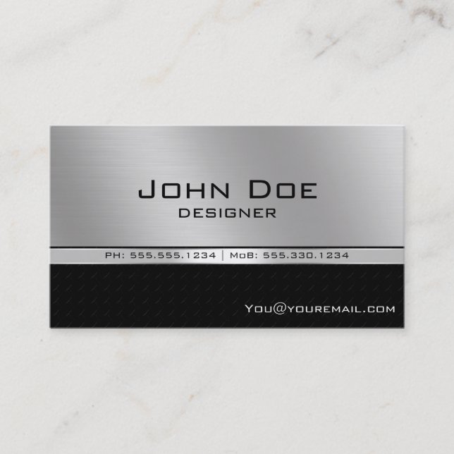 Carte De Visite Élégant Moderne Professionnel Noir et Argent (Devant)