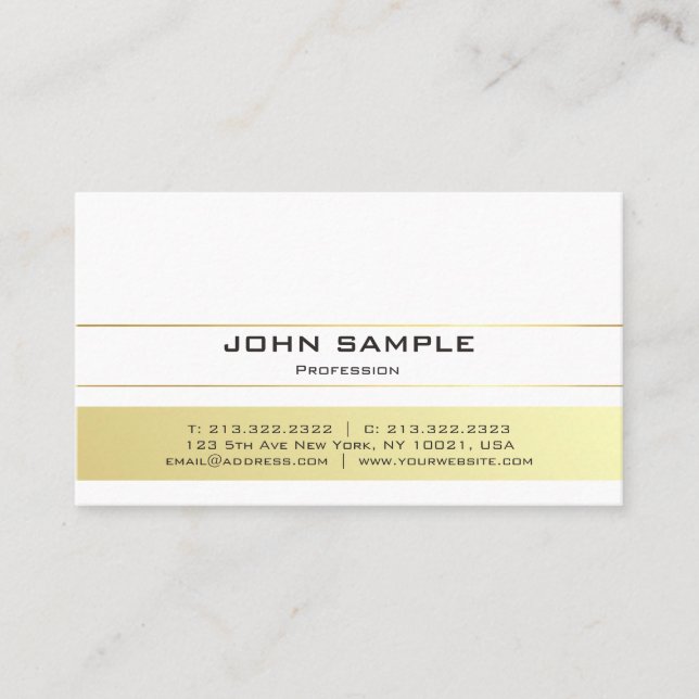 Carte De Visite Élégant Moderne Professionnel Simple en Or Blanc (Devant)