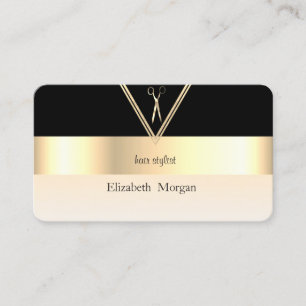 Carte De Visite Élégant moderne rayé élégant noir, Or, Ciseaux