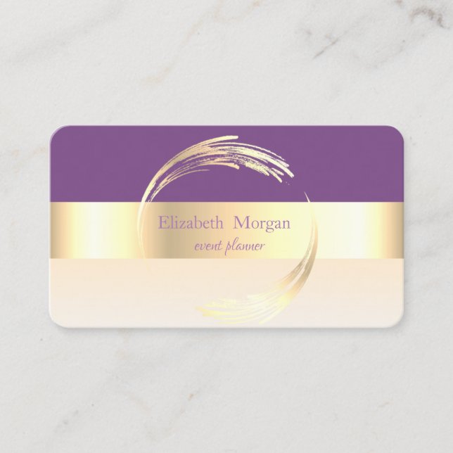 Carte De Visite Élégant Moderne Rayé Élégant Violet, Or (Devant)