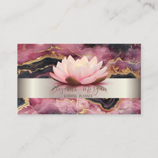 Carte De Visite Élégant Moderne Rayure Lotus Marbre Bordeaux (Devant)