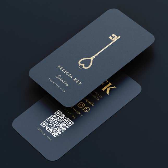 Carte De Visite Élégant Moderne Réaliseur Immobilier Agent Bleu fo (Elegant Modern Realtor Real Estate Agent Dark Blue Business Card
)