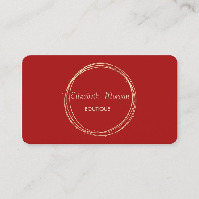 Carte De Visite Élégant Moderne, Rouge, Cercle Doré (Devant)