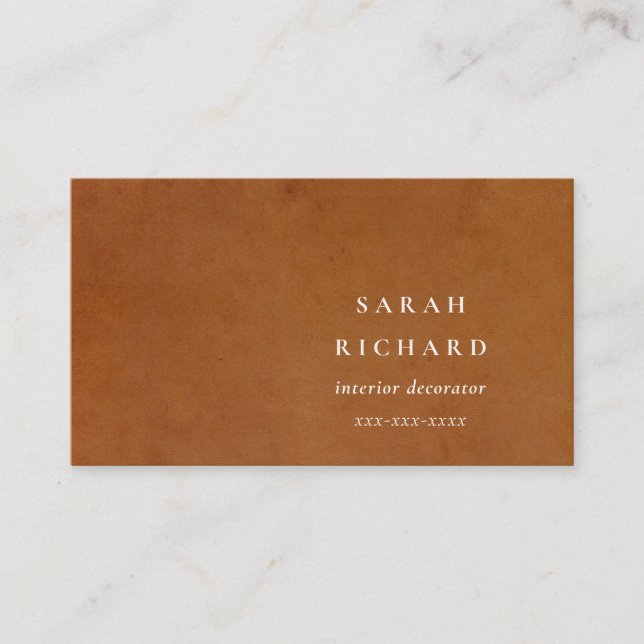 Carte De Visite Élégant Moderne Rustique Tan Tan Texture Cuir Pers (Devant)