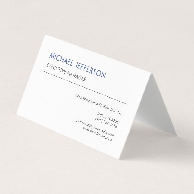 Carte De Visite Élégant Moderne Simple Bleu Blanc (Devant)
