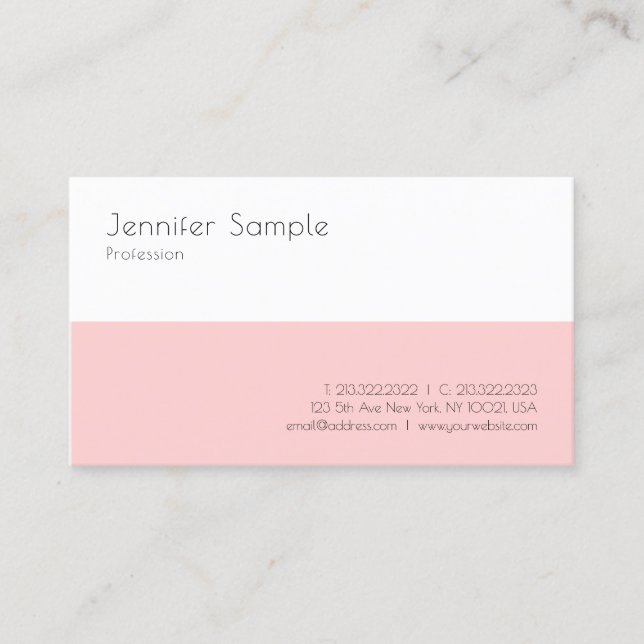 Carte De Visite Élégant Moderne Simple Modèle Rose Blanc (Devant)