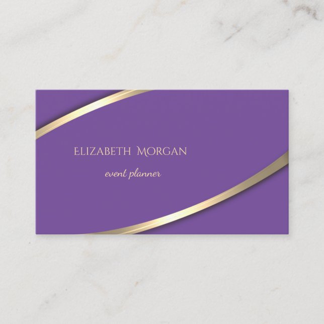Carte De Visite Élégant Moderne Simple Violet, Rayure Dorée (Devant)