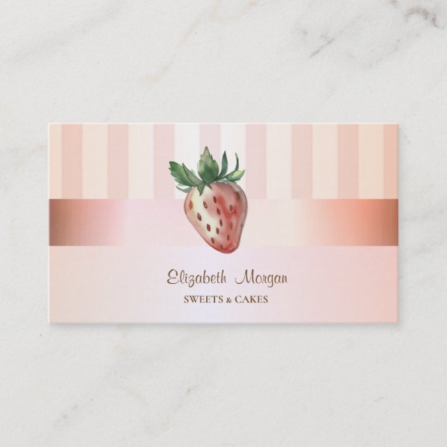 Carte De Visite Élégant Moderne Style Fraise Rayé (Devant)