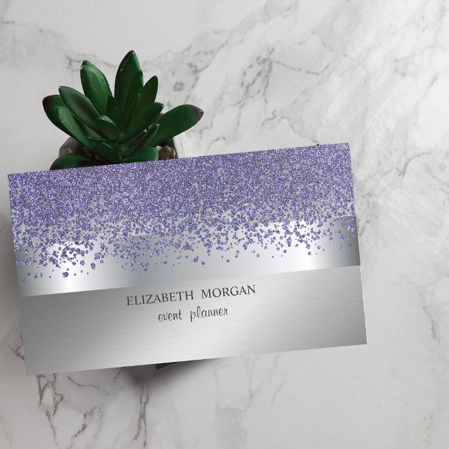 Carte De Visite Élégant Moderne,Violet Diamants à Rayure Argentée (Créateur téléchargé)