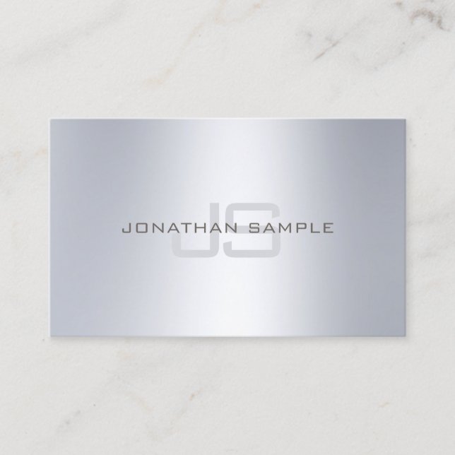 Carte De Visite Élégant Monogram Argent Look Simple Luxe simple (Devant)