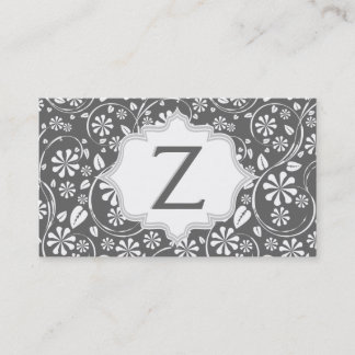 Carte De Visite Élégant monogramme blanc, motif floral gris