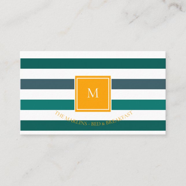 Carte De Visite Élégant Monogramme blanc rayé Turquoise (Devant)