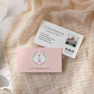 Carte De Visite Élégant monogramme botanique blason rose photo