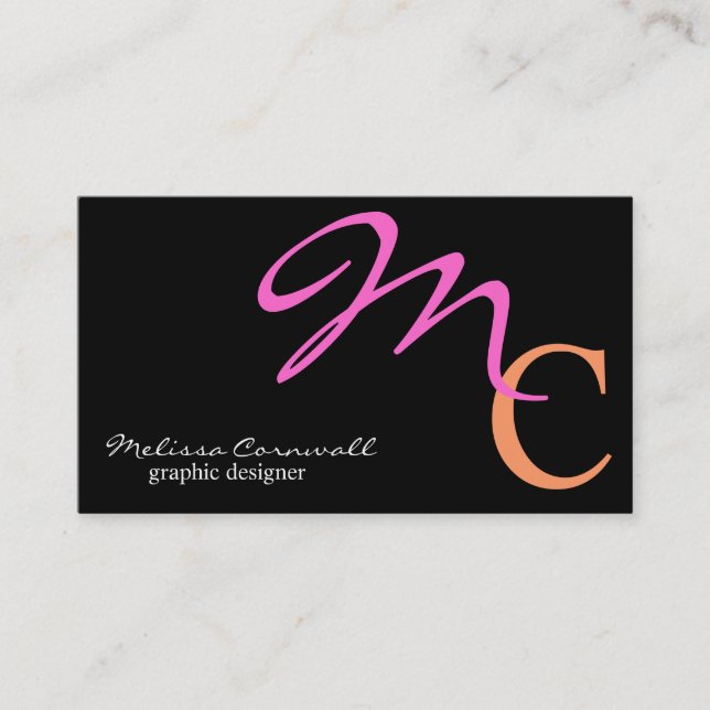 Carte De Visite Élégant Monogramme de script rose et rose (Devant)