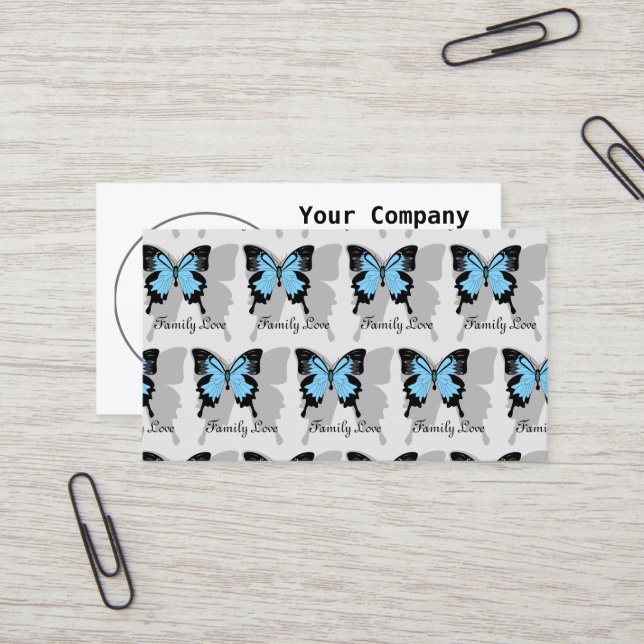 Carte De Visite Élégant Monogramme d'ombre à papillon bleu (Devant/Arrière en situation)